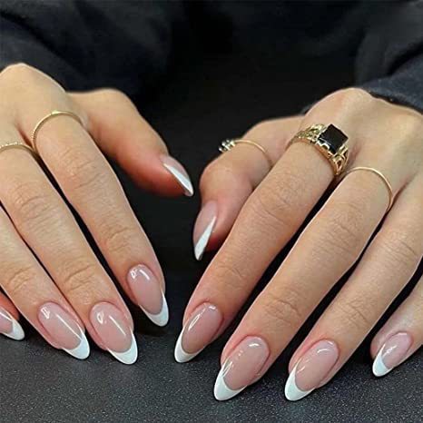 White Almond French Minimalist Desire Fall Nails - Removable Nail Tips