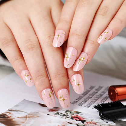 Faux Gold Star Moon French Tip Short Round Nail Stickers YA-01