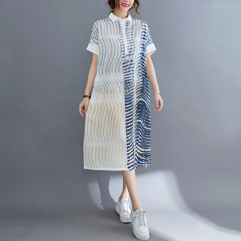 Artsy Abstract Print Midi Shirt Dress