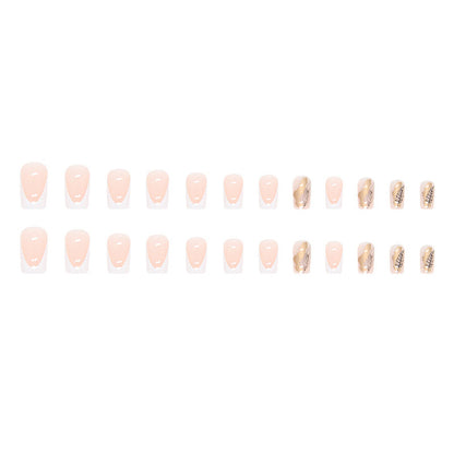 White French Mid-Length Square Nails, Leaf Silhouette, INS Style