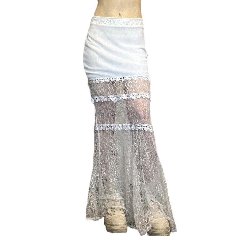 Lace Low Waist Sheer Sexy Mermaid Maxi Skirt