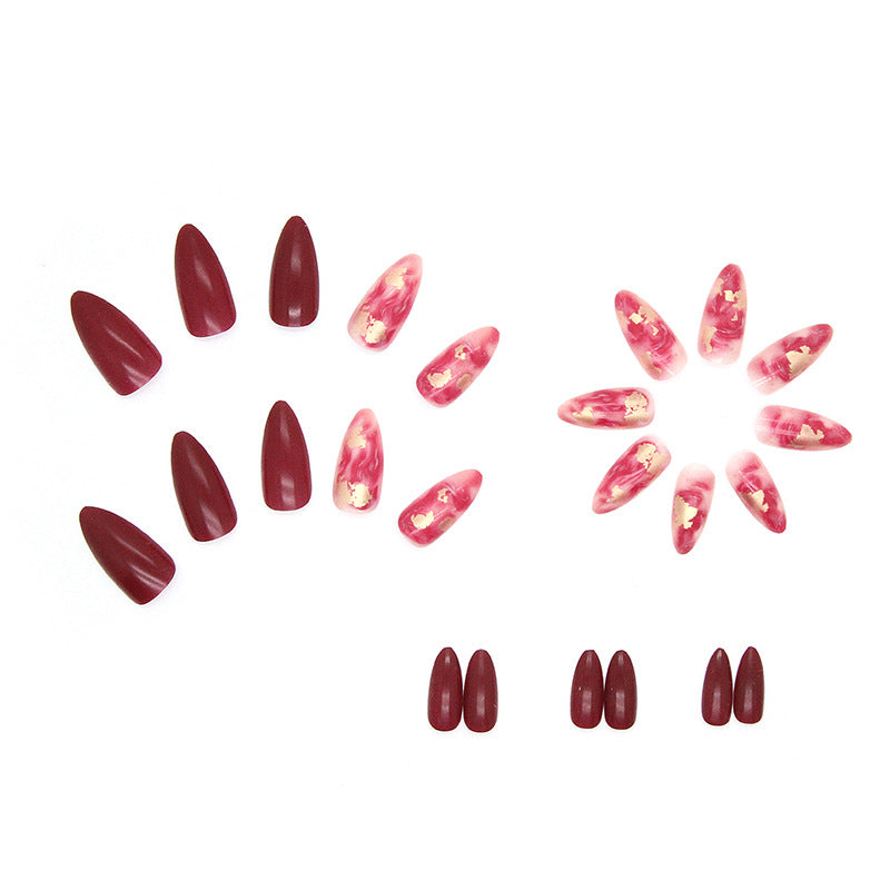 Wine Red Ombre Chinese Style Gold Foil Nails Ins Style Party Bride-homeunderwear