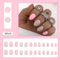 Cute Short Oval Floral Nails Pink Tender Fashion Sweet Girl Fake Nails-homeunderwear