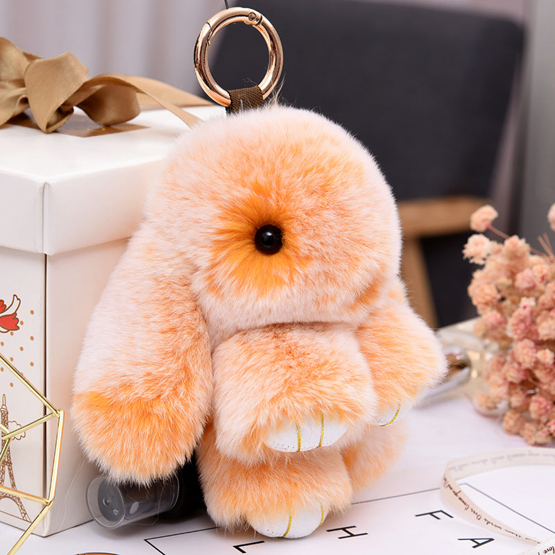 Cute Real Rabbit Fur Keychain - Sleeping Bunny Charm