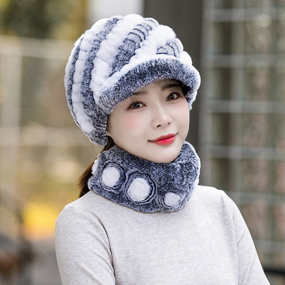 Warm Real Rabbit Fur Cap & Scarf Set - Stylish Winter Wear