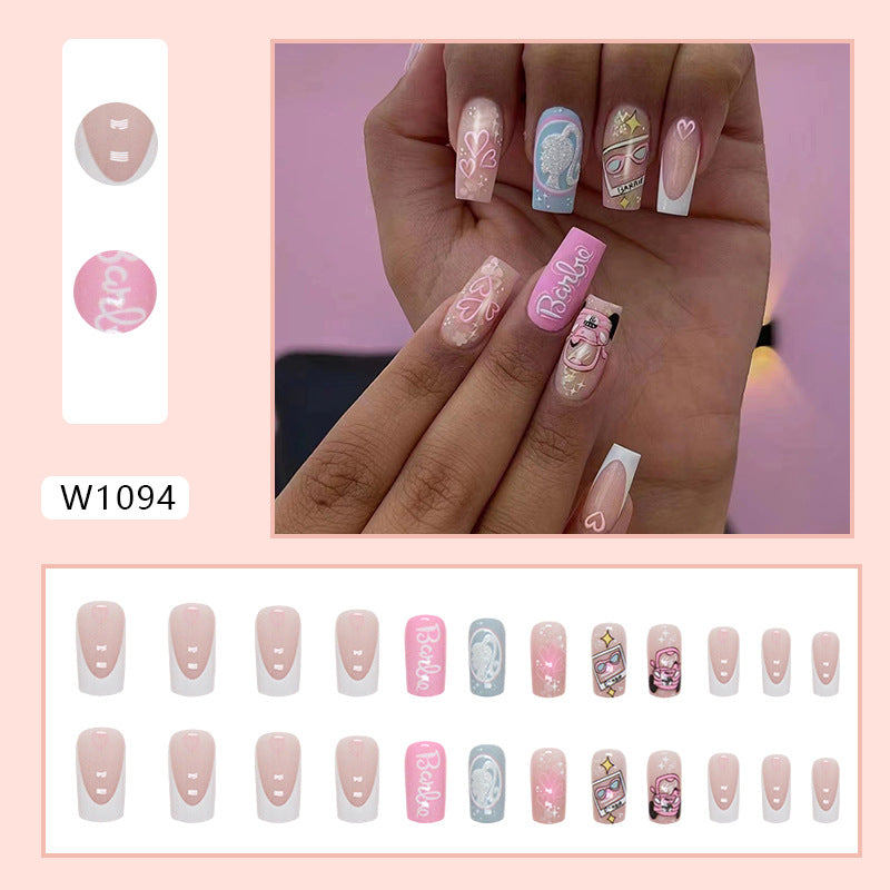 Mid-Length Square Heart Princess Nails, Cute and INS Style