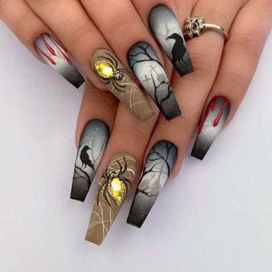 Web and Blood Drop Halloween Nail Tips