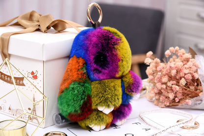 Cute Real Rabbit Fur Keychain - Sleeping Bunny Charm