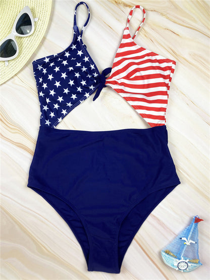 New Arrival Sexy American Flag Patchwork One-piece Swimsuit