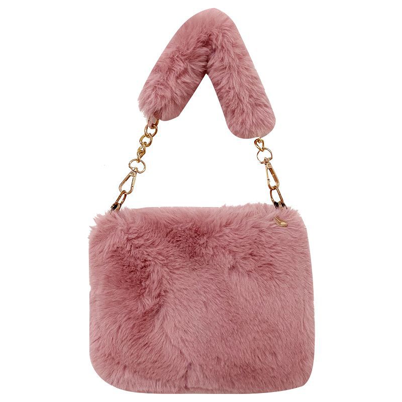 Fuzzy Winter Crossbody Bag - Fashionable Chain Purse