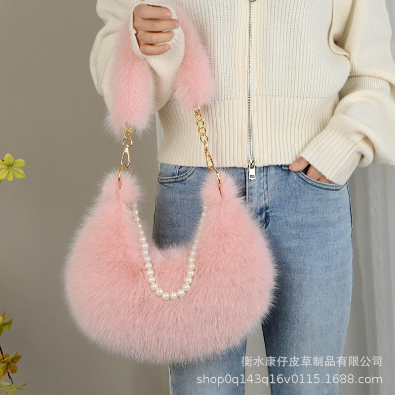 Cute Faux Fur Crossbody Bag - Winter Fashion Tote