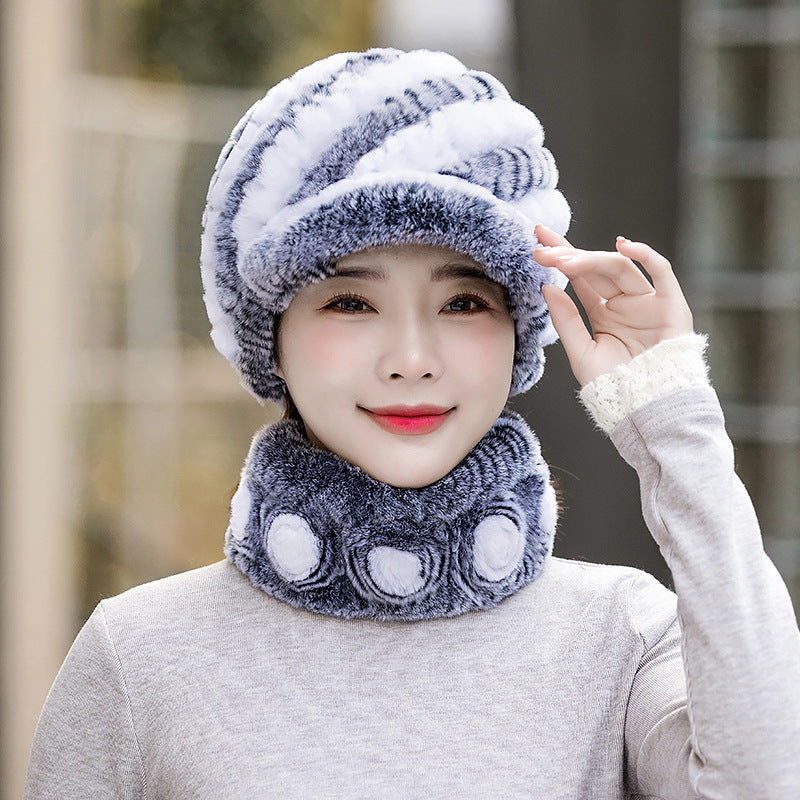 Warm Real Rabbit Fur Cap & Scarf Set - Stylish Winter Wear