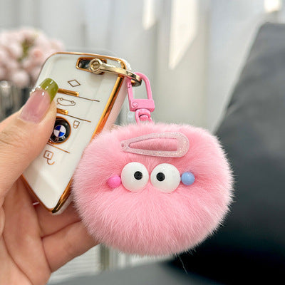 Cute Real Rabbit Fur Pom Pom Keychain - Hair Clip Accessory