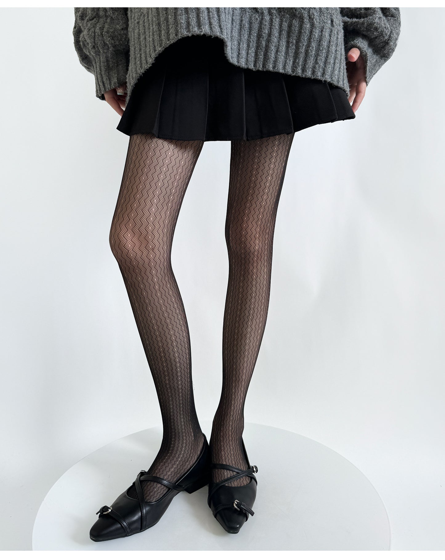 Autumn High Elastic Water Ripple Hollow Vertical Pattern Retro Pantyhose