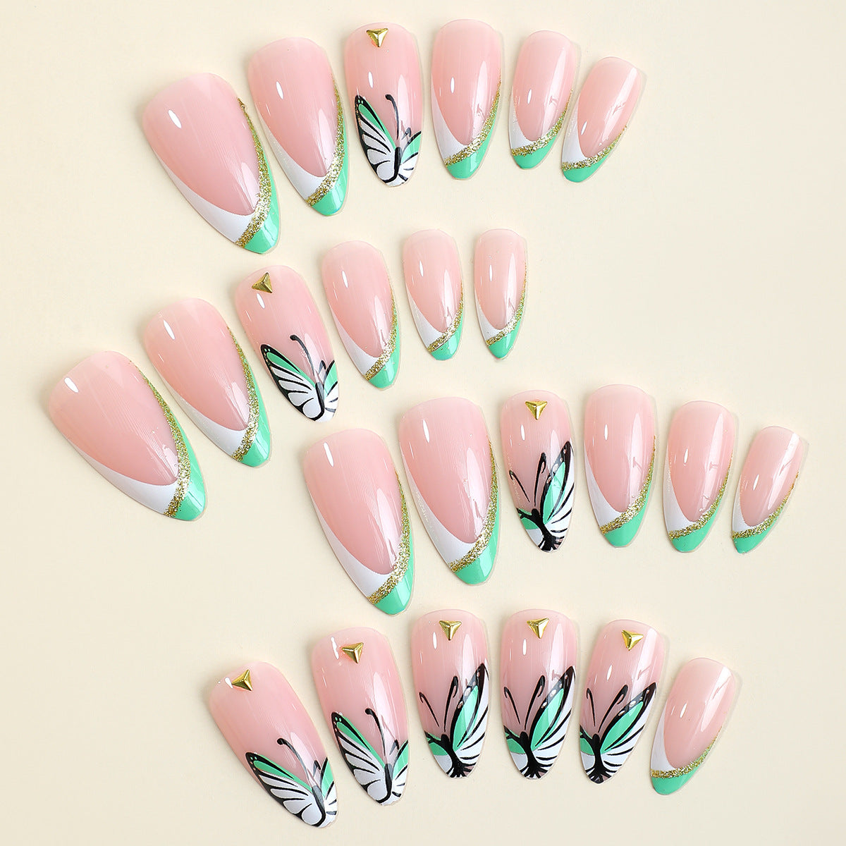 Almond Shape Butterfly Glitter Nail Tips