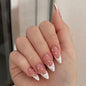 Almond White French Nail Extensions with Crystal Accents