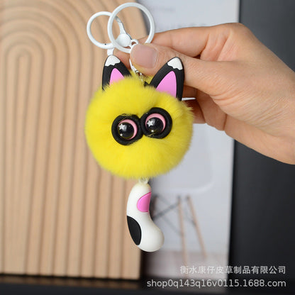 Cute Faux Rabbit Fur Cat Keychain - Car Charm