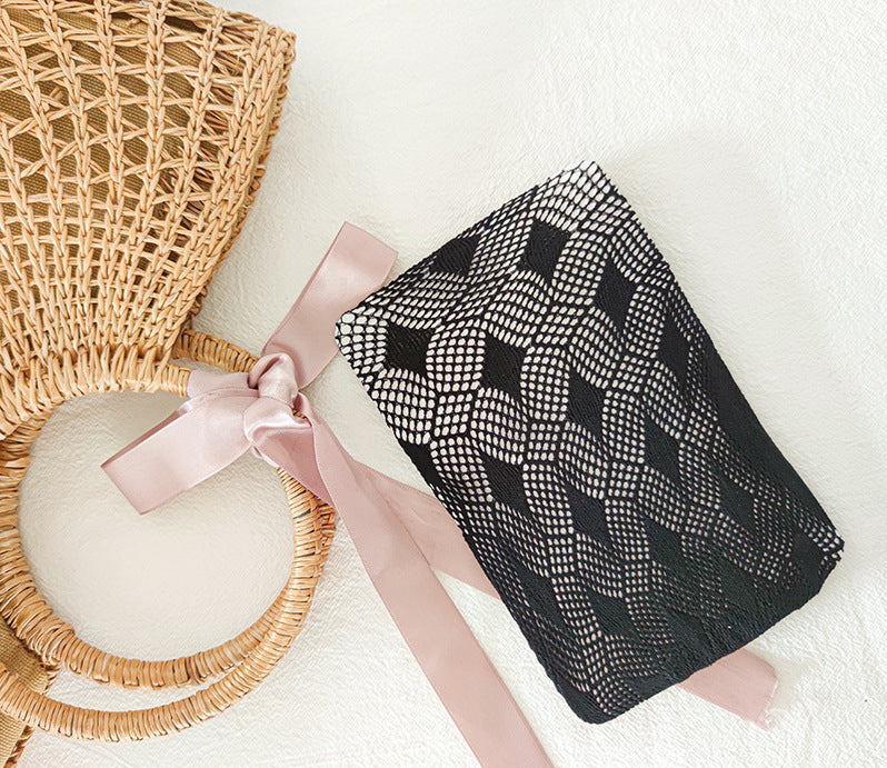 Ins Japanese AB Diamond Striped Love Jacquard Hollow Mesh Socks Pantyhose