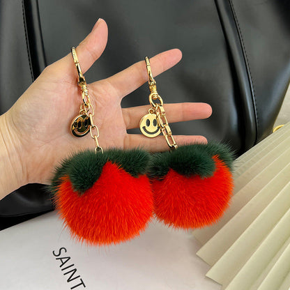 Lucky Mink Fur Persimmon Charm Keychain & Bag Decor