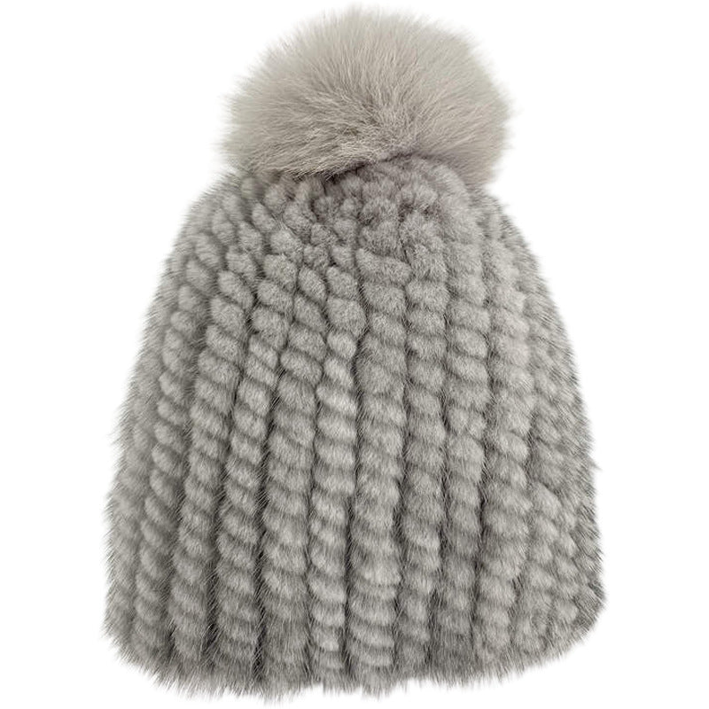 Winter Mink Fur Hat with Fox Pom Pom - Stylish & Warm