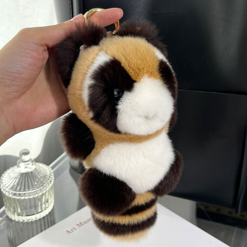 Cute Real Rabbit Fur Raccoon Keychain - Plush Toy Charm