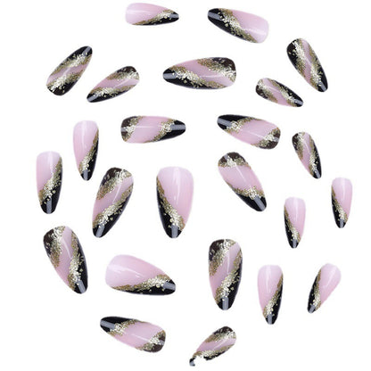 New FashionTeardrop Gold Foil French Almond Nail Tips