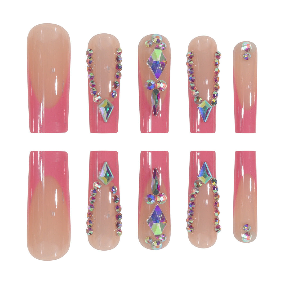 Long French Tip Luxury Nail Extensions, Sweet Style