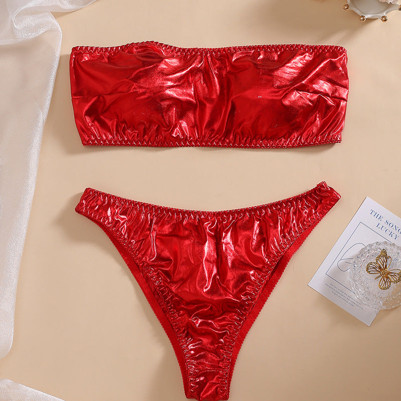 PU Leather Wedding Bra Set