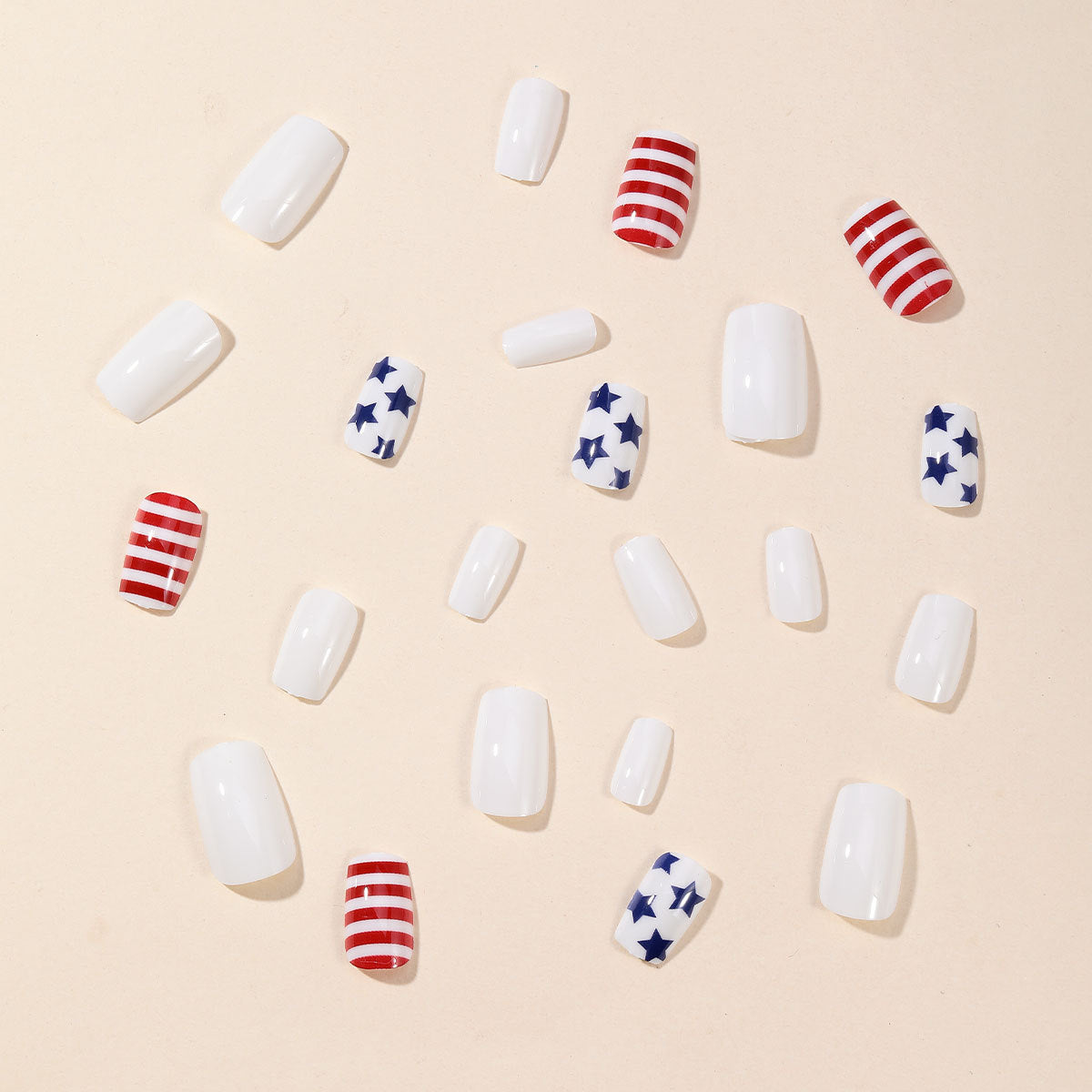 Removable Independence Day Square Nails, Blue and White Stripes