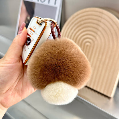 Chic Faux Fur Mushroom Keychain - 10cm Ins Trend