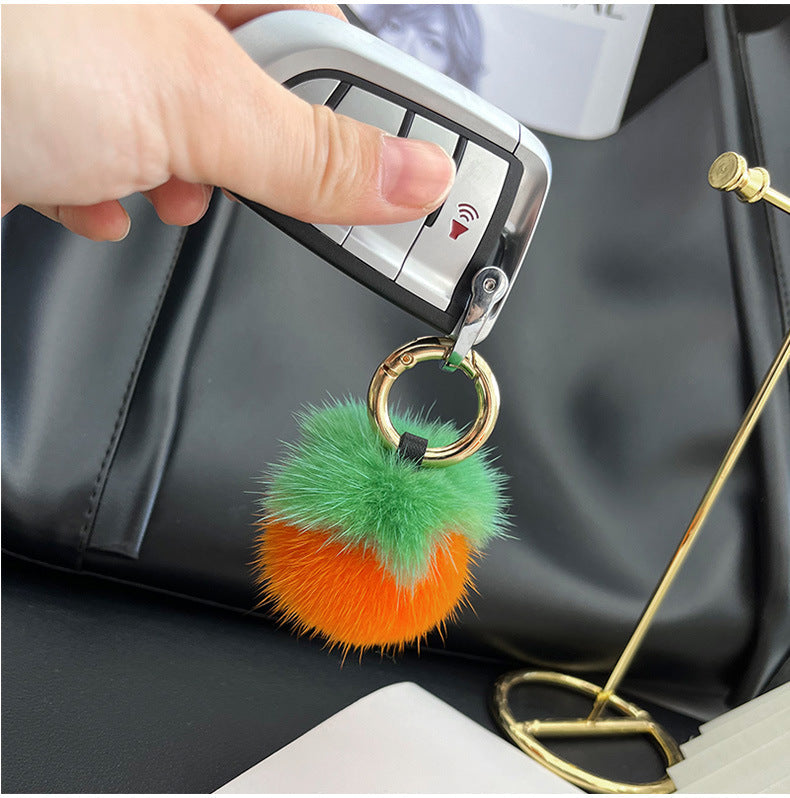 Cute Mink Fur Persimmon Charm Keychain & Phone Decor