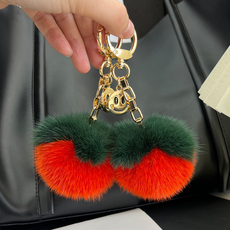 Lucky Mink Fur Persimmon Charm Keychain & Bag Decor