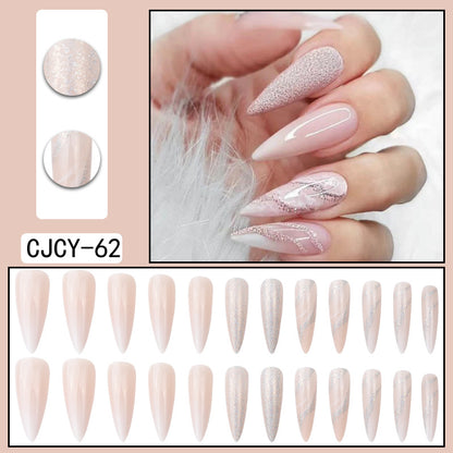 Ombre Gold Glitter Long Acrylic Nail Tips