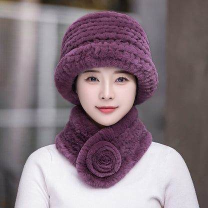 Winter Real Rabbit Fur Knit Hat & Scarf Set