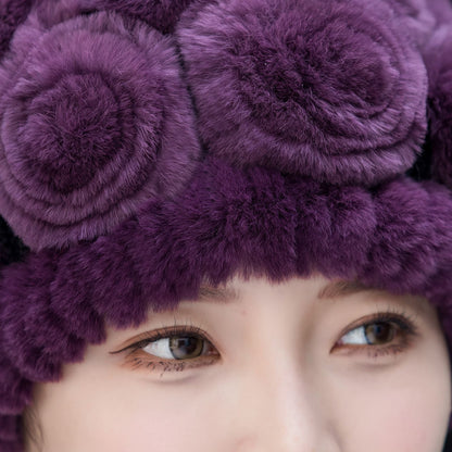 Warm Real Rabbit Fur Ear Flap Hat & Scarf Set