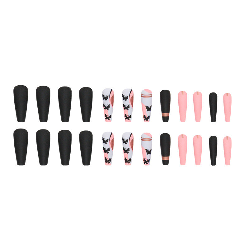 Long Ballet Matte Black Butterfly Nails Sweet Cool Euro Quality Fake Nails-homeunderwear