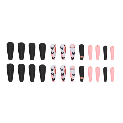 Long Ballet Matte Black Butterfly Nails Sweet Cool Euro Quality Fake Nails-homeunderwear