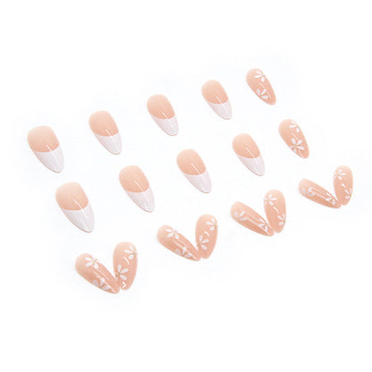 White Flower Drop-Shaped Fall Nails - Removable Wholesale (24PCS)