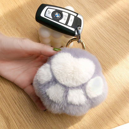 Cute Real Rabbit Fur Cat Paw Keychain Toy