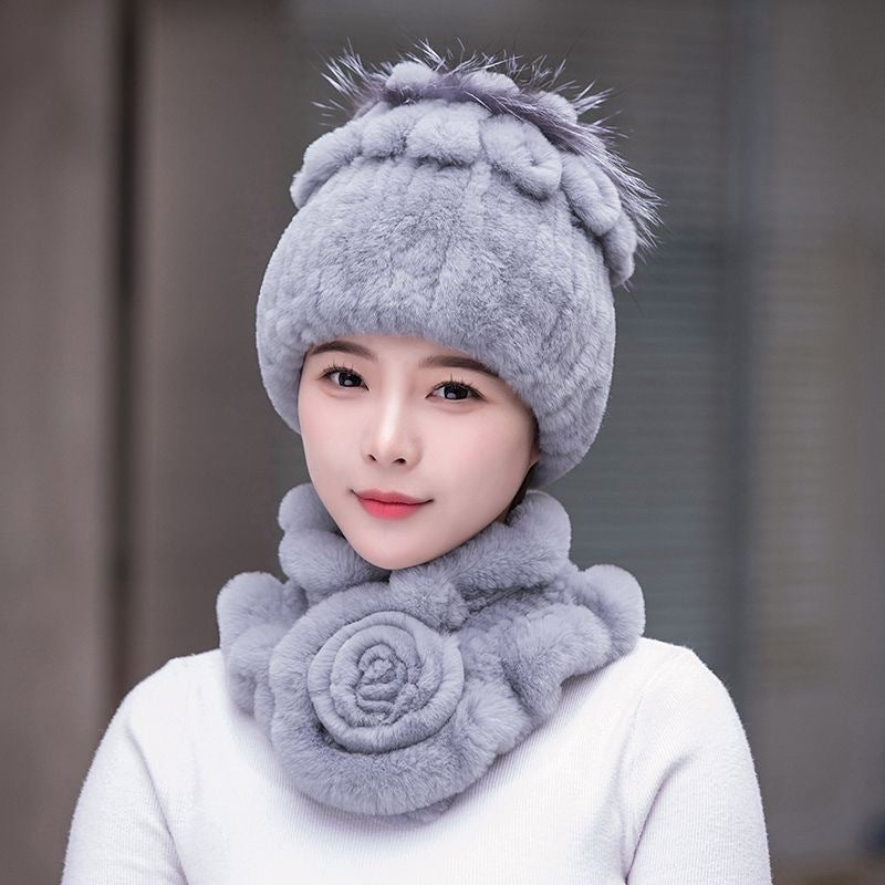 Winter Rex Rabbit Fur Hat & Scarf Set - Warm & Stylish