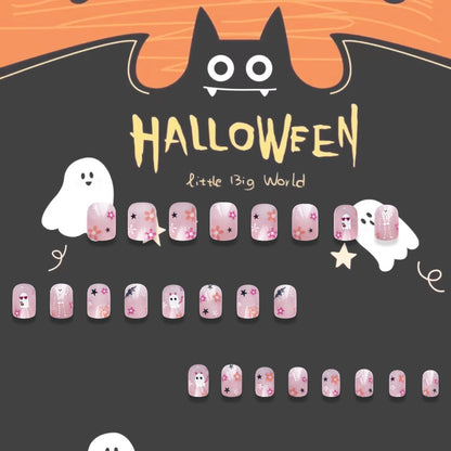 2024 Jelly Pink Cute Ghost Skull Short Square Nails