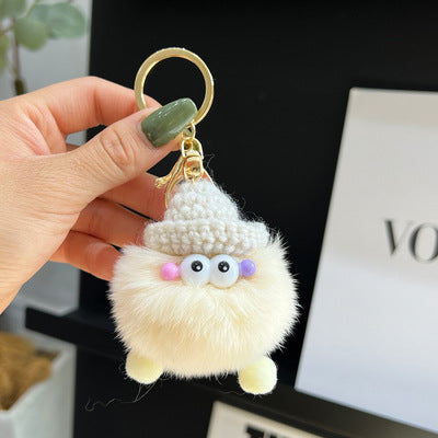 Cute Real Rabbit Fur Coal Ball Keychain Bag Charm