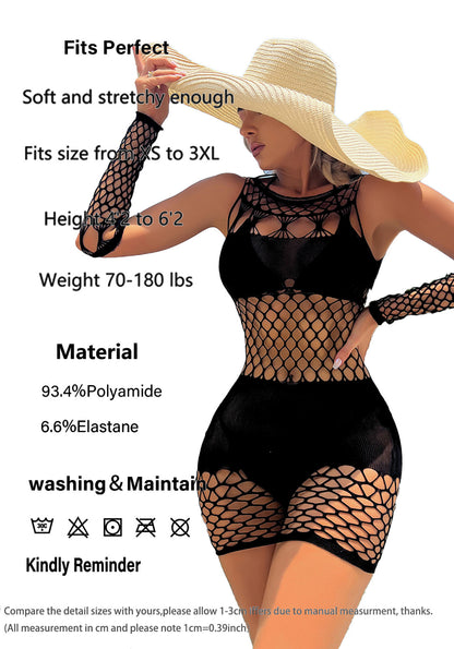 Sexy Lace Fishnet with Sleeves Dress Sex Underwear