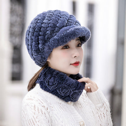 Warm Real Rabbit Fur Cap & Scarf Set - Stylish Winter Wear