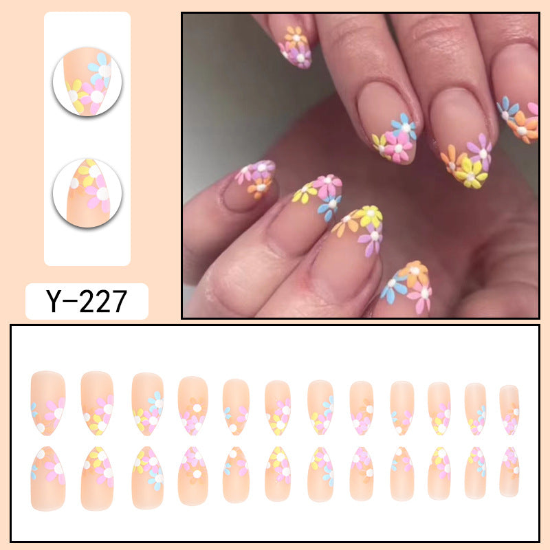 Pointed Flower Nail Extensions, Multi-color Digital Print