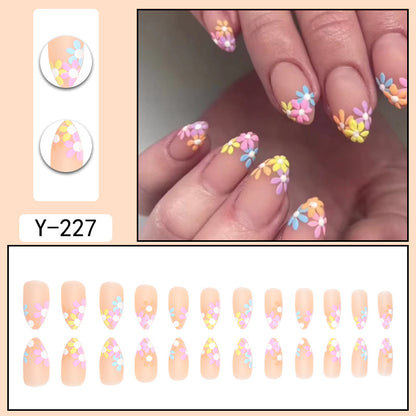 Pointed Flower Nail Extensions, Multi-color Digital Print