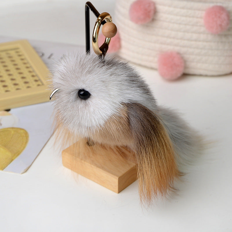 Mink Fur Bird Car Keychain Pendant Plush Doll Bag Accessory