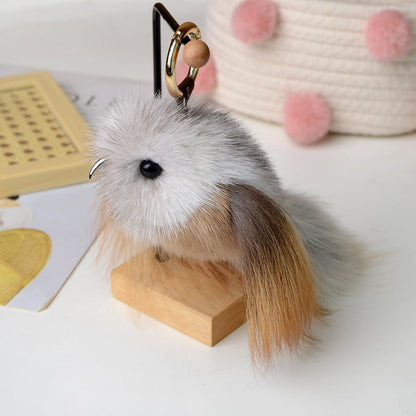 Mink Fur Bird Car Keychain Pendant Plush Doll Bag Accessory