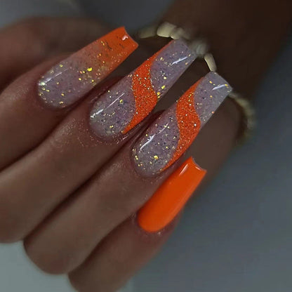 Long Ballet Flashy Orange Gradient Nails, Sweet Style