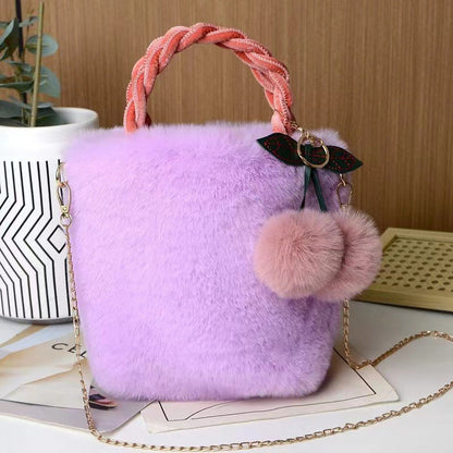 Faux Rabbit Fur Cherry Bag, Cute Ladies' Tote